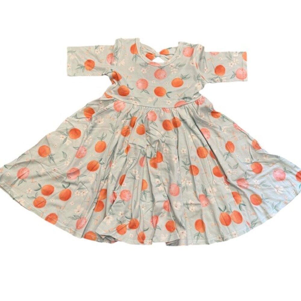 NWOT Loulou‎ Lollipop Tencel Lyocell Skater Dress Peaches Bow Back Size 3T